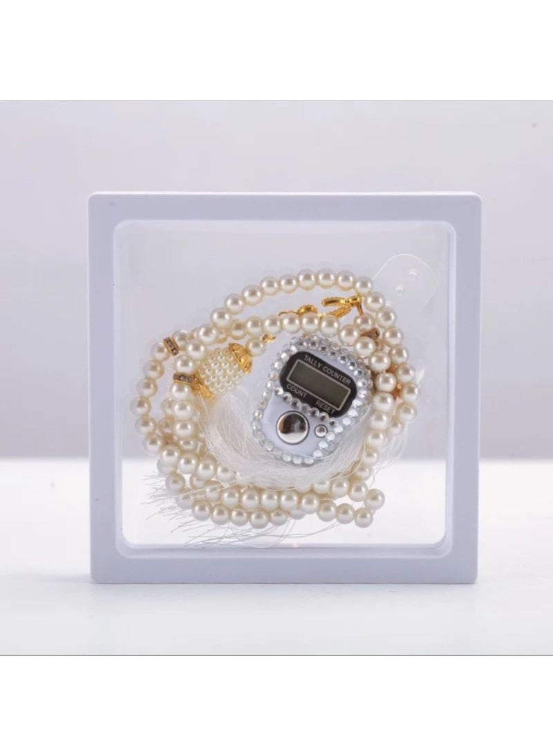 Prayer beads set with electronic counter - elegant design inside a gift box (white) - Image 1